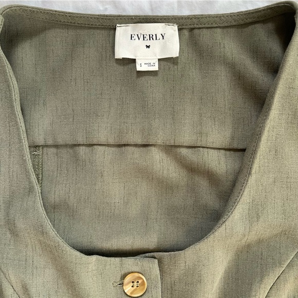Everly | Olive Green Button Down Pinafore with Tie Waist | Size Small - Picture 3 of 8